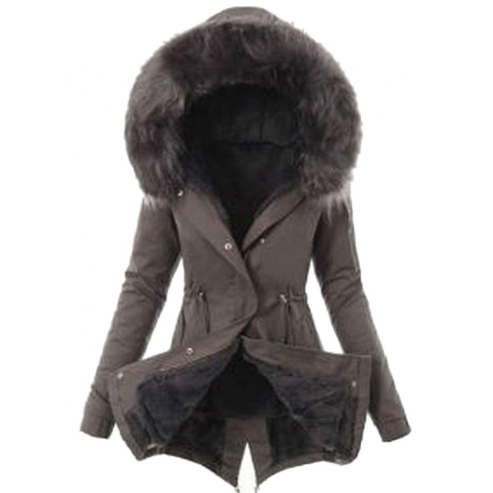 Cálido invierno mujer piel sintética con capucha algodón abajo chaqueta Casual prendas de vestir abrigo largo
