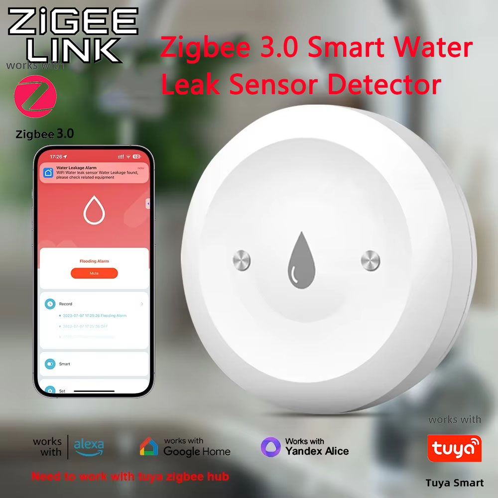 Tuya inteligente zigbee sensor de água inundação detector vazamento de água app monitor remoto precisa gateway suporte assistente casa zigbee2mqtt