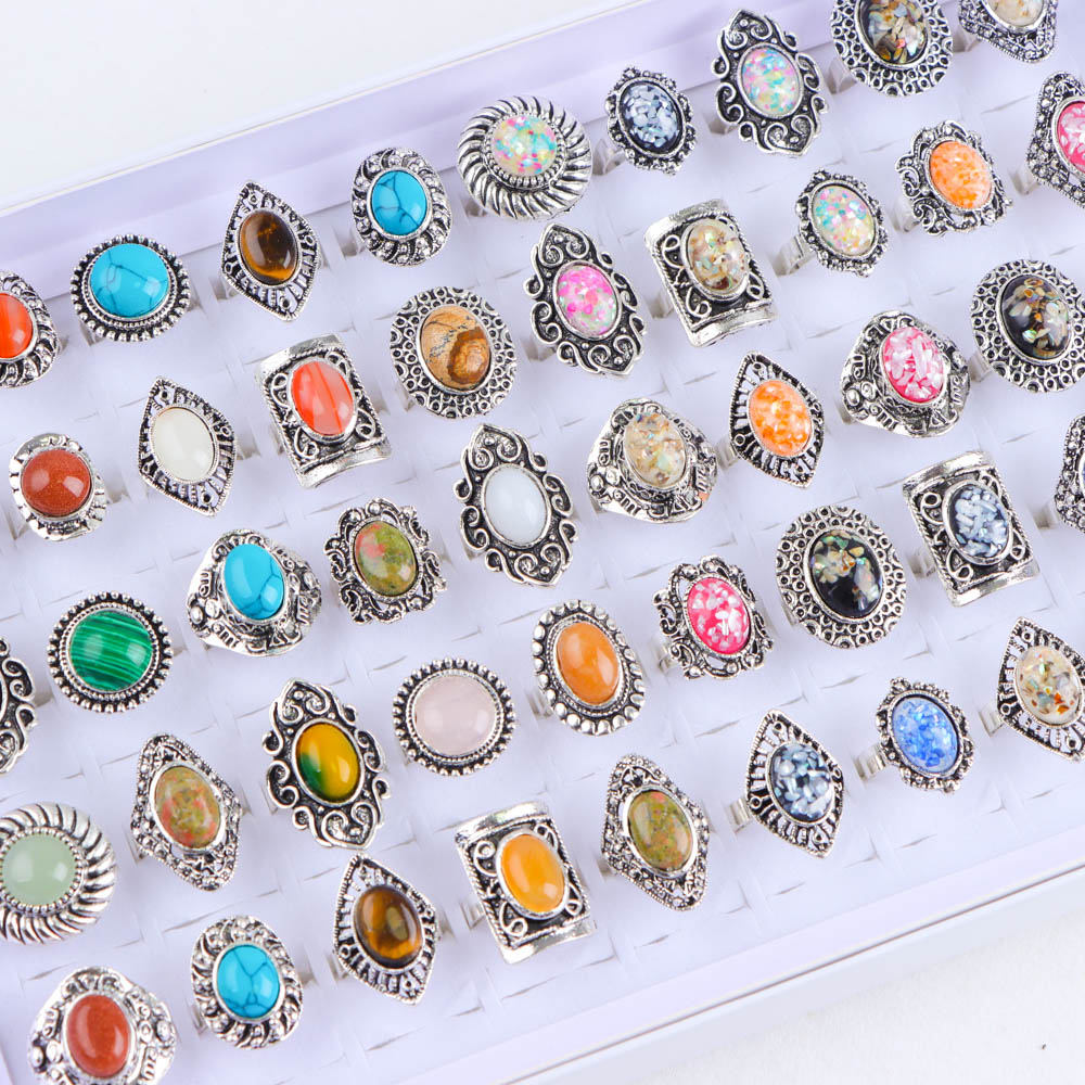10/20/30/50 Pz/lotto Anelli Regolabili In Pietra Naturale Vintage Per Le Donne di fascia alta Stile Della Miscela di Moda Del Partito Accessori Dei Gioielli regali