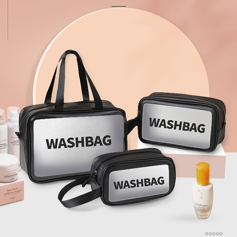 Tas Organizer kosmetik wanita, kantung penyimpan Makeup anti air portabel hitam transparan 1 buah
