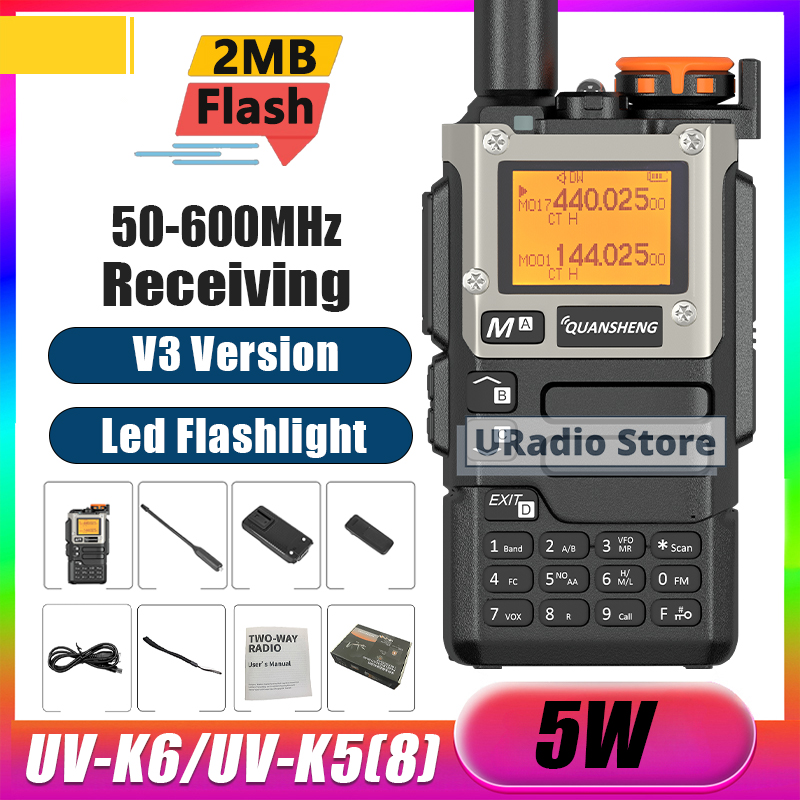 QUANSHENG UV-K5(8) Walkie Talkie V3 versión UV-K6 2MB de memoria 50-600MHz banda aérea 5W Radio bidireccional tipo C frecuencia de copia inalámbrica