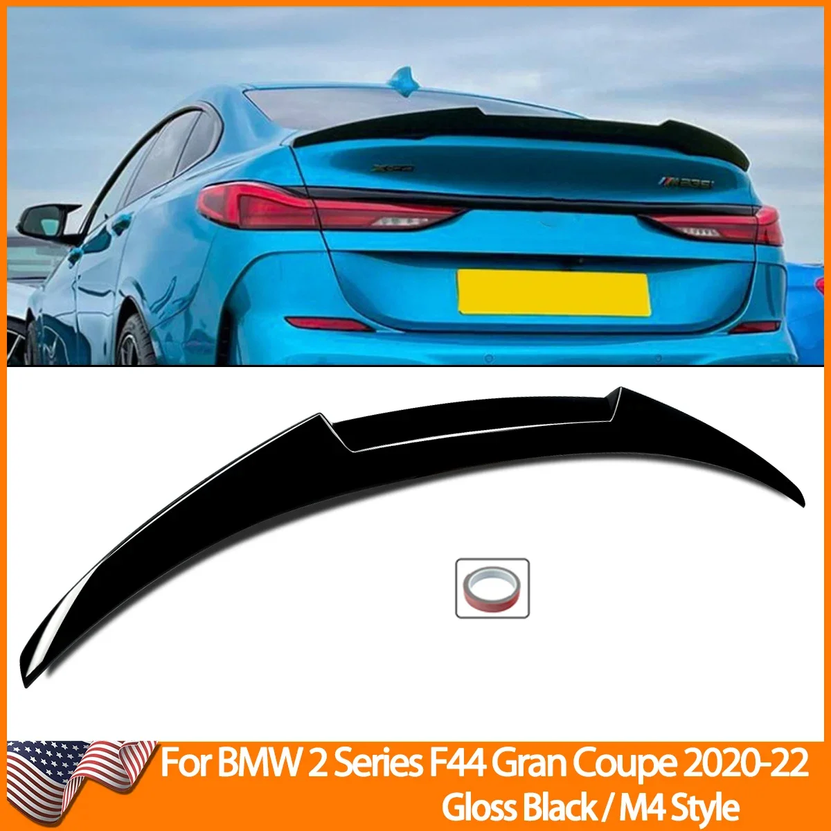 Untuk BMW F44 228i M235i Gran Coupe 2020-22 M4 gaya Spoiler belakang Wing Gloss hitam