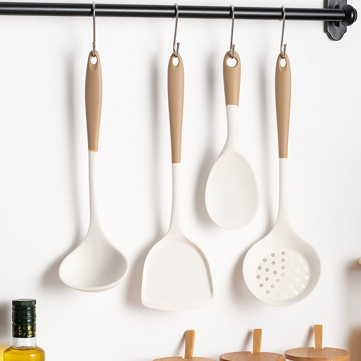 Juego de utensilios de cocina de silicona, 4 piezas, olla, pala, cuchara para sopa, cucharón, utensilios de cocina para el hogar, fiesta