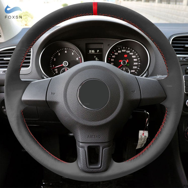 Soft Leather Steering Wheel Cover For VW Golf 6 MK6 Jetta Bora Polo Tiguan Touran Caddy Car Interior Steering Wheel Cover Trim