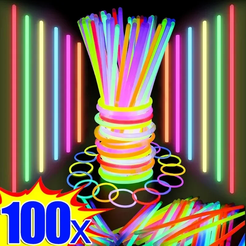 Palos fluorescentes para fiesta, palo brillante Multicolor, luz colorida brillante, pulsera brillante flexible, fluorescencia química, 10/100 Uds.