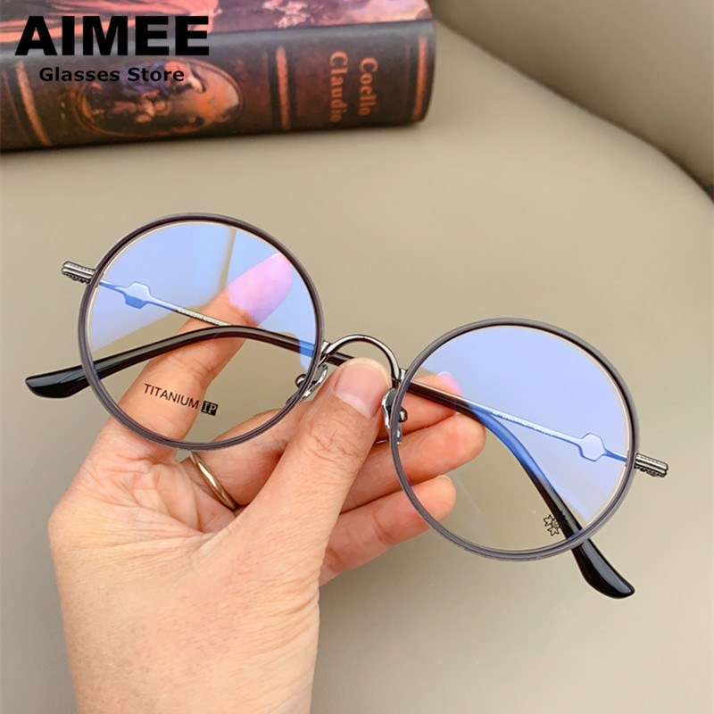 Neue Hohe Qualität Retro Runde Brille Rahmen Männer Frauen Reinem Titan Ultraleicht Große Gesicht Brillen Japanischen Stil Vintage Brillen
