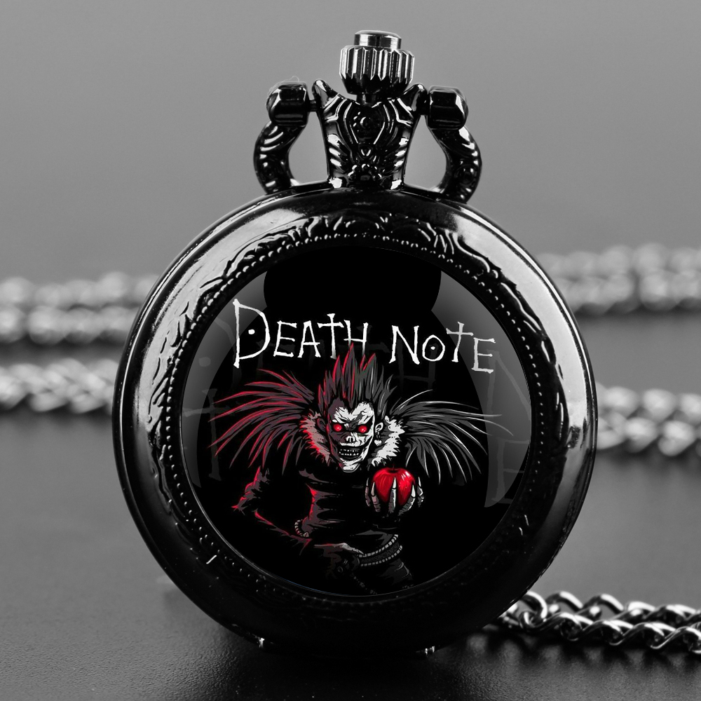 Anime Death Note Design Relógio de bolso de quartzo conjunto de presente com corrente durável e rosto de numerais arábicos presente atemporal para homens
