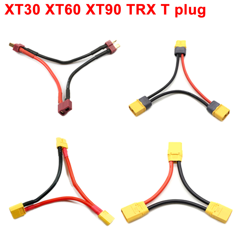 Konektor XT30 XT60 XT90 TRX T Plug Male ke Female 12AWG 10AWG Adaptor Baterai Seri Y Bentuk Kabel Koneksi Helikopter RC