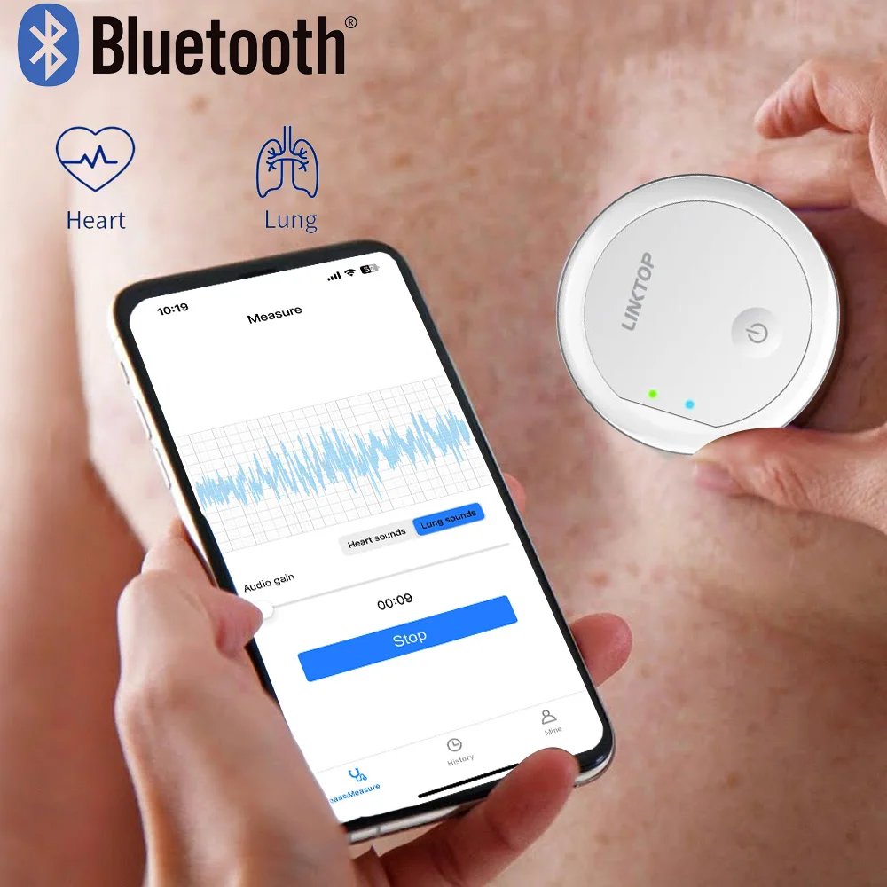 เครื่องฟังหัวใจดิจิตอลไร้สายหูฟังสเต็ทโทสโคปขยายเสียงบลูทูธสำหรับจังหวะการเต้นของหัวใจเสียงปอดโทรศัพท์และบันทึกข้อมูลพีซี