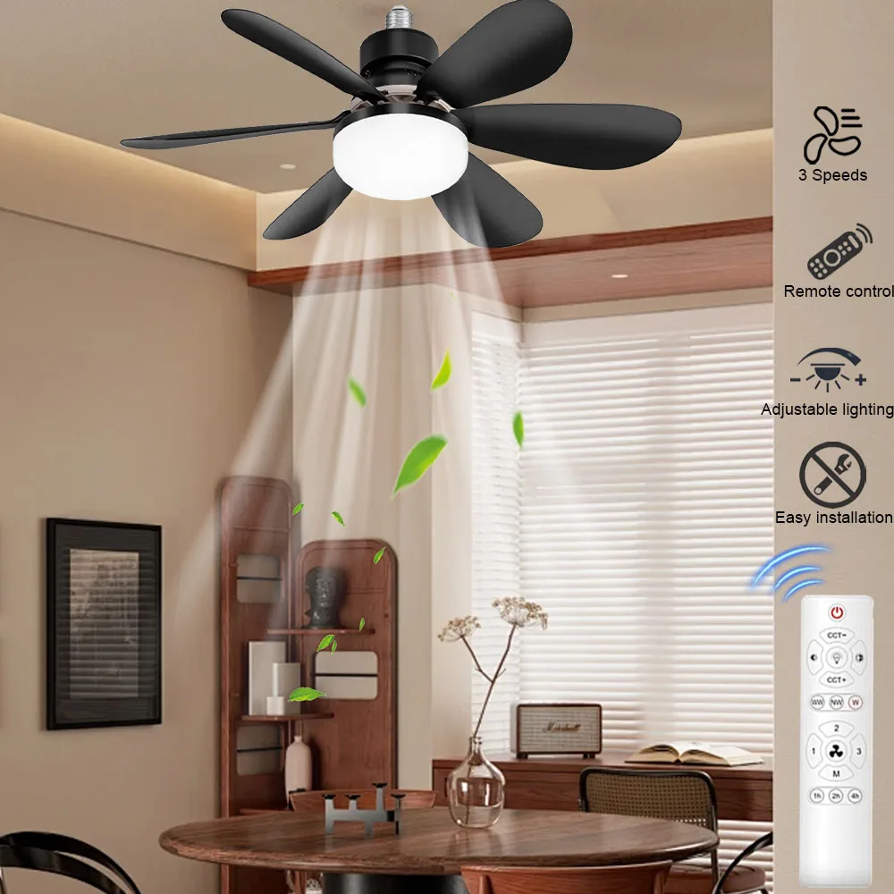 Plafondventilator Lichtgewicht, stille plafondventilator met afstandsbediening, onbeperkt dimmen, 3 snelheden, slaapkamer, woonkamer