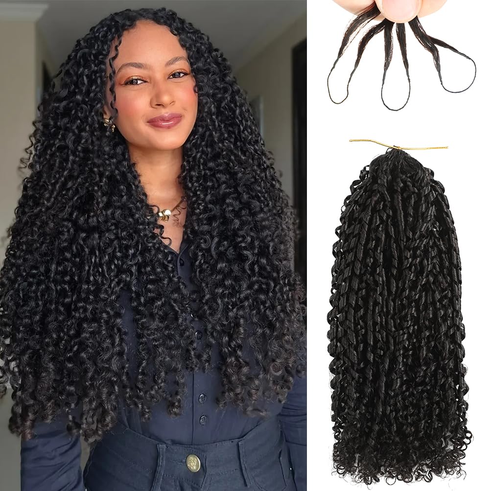 Extensiones de Cabello Humano Rizado Birmano con Nudos de Ganchillo, Extensiones de Cabello con Plumas para Mujer, Cabello Trenzado Rizado Kinky sin Nudos Invisibles