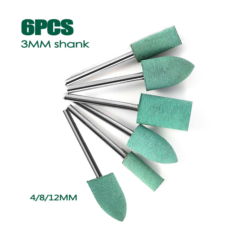 6Pcs Rubber Abrasive 3mm Shank Grinding Head for Mold Metal Polishing Dremel Rotary Tools