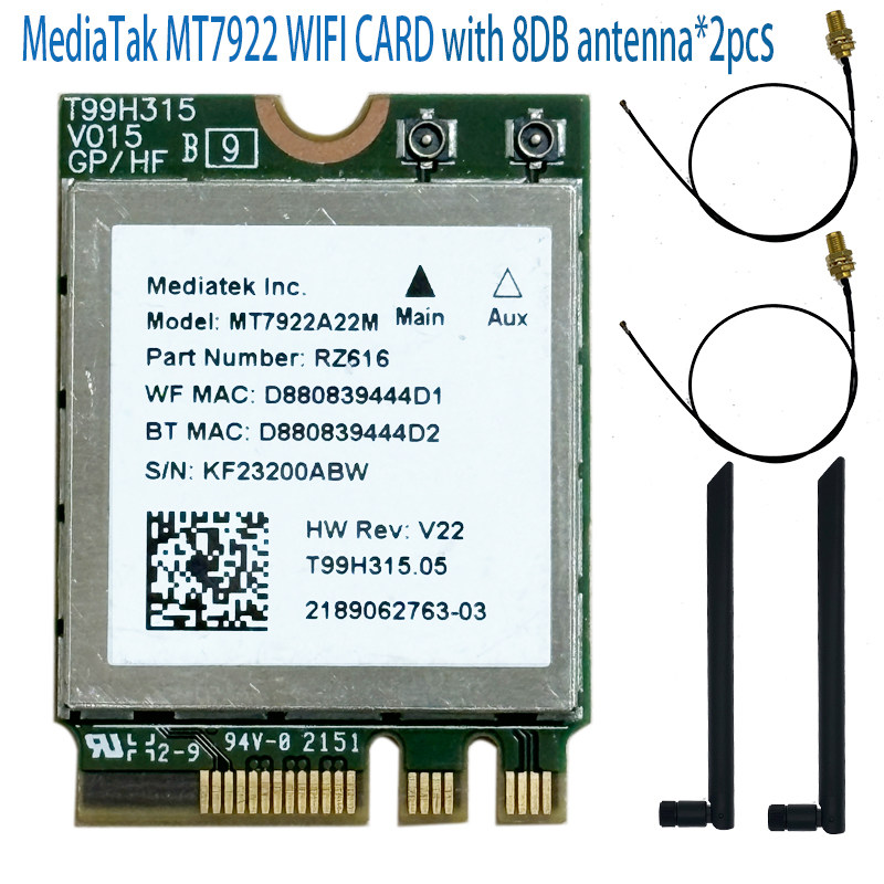 Wi-Fi 6 MT7922, беспроводная LAN-карта 2400 Мбит/с, Wi-Fi-карта 2,4/5/6G, Прямая поставка