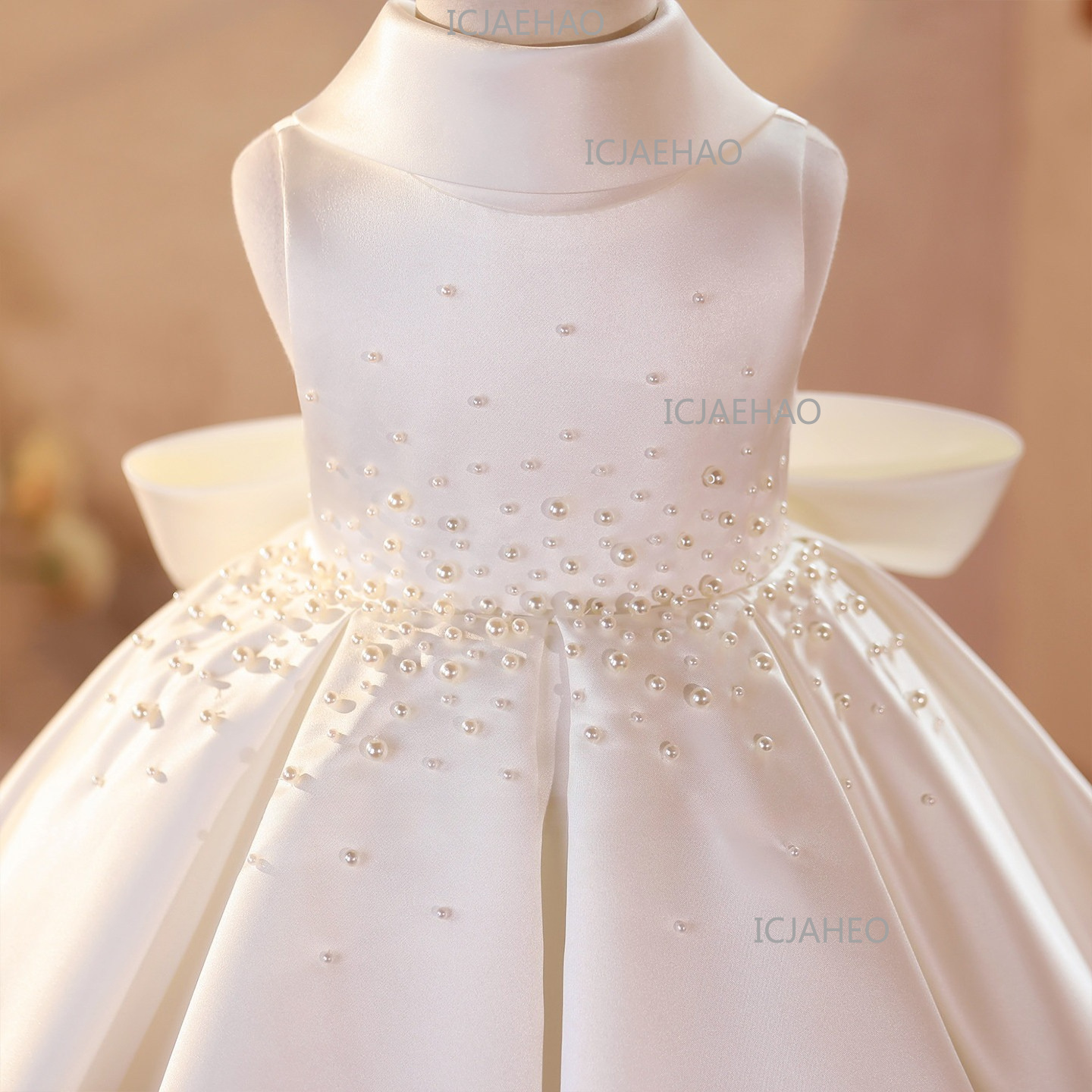 Weißes Perlenkleid für Mädchen, luxuriöses Nischen-Prinzessinnen-Abendkleid für Kinder, für Bankett, Gastgeberin, Blumenmädchen, Pian