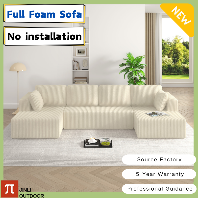 Sofá modular moderno en forma de L para sala de estar, sofá seccional de pana comprimida de espuma completa, sofá cama para dormitorio y sala de estar