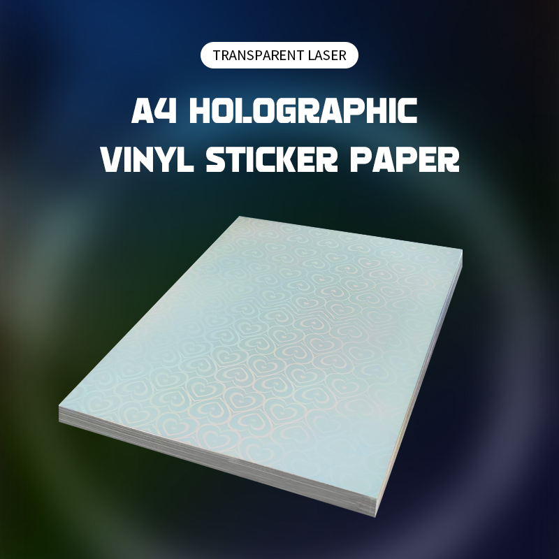 Papier Autocollant Holographique en Vinyle A4, Transparent, Laser, Amour, Cœur, Adhésif l'horloge pour Imprimante à Jet d'Encre, Étanche, Anti-déchirure, Bricolage