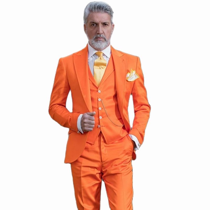 Traje para hombre, trajes naranjas de 3 piezas para hombre, esmoquin de boda ajustado para padrino, traje informal hecho a medida para graduación, 2024
