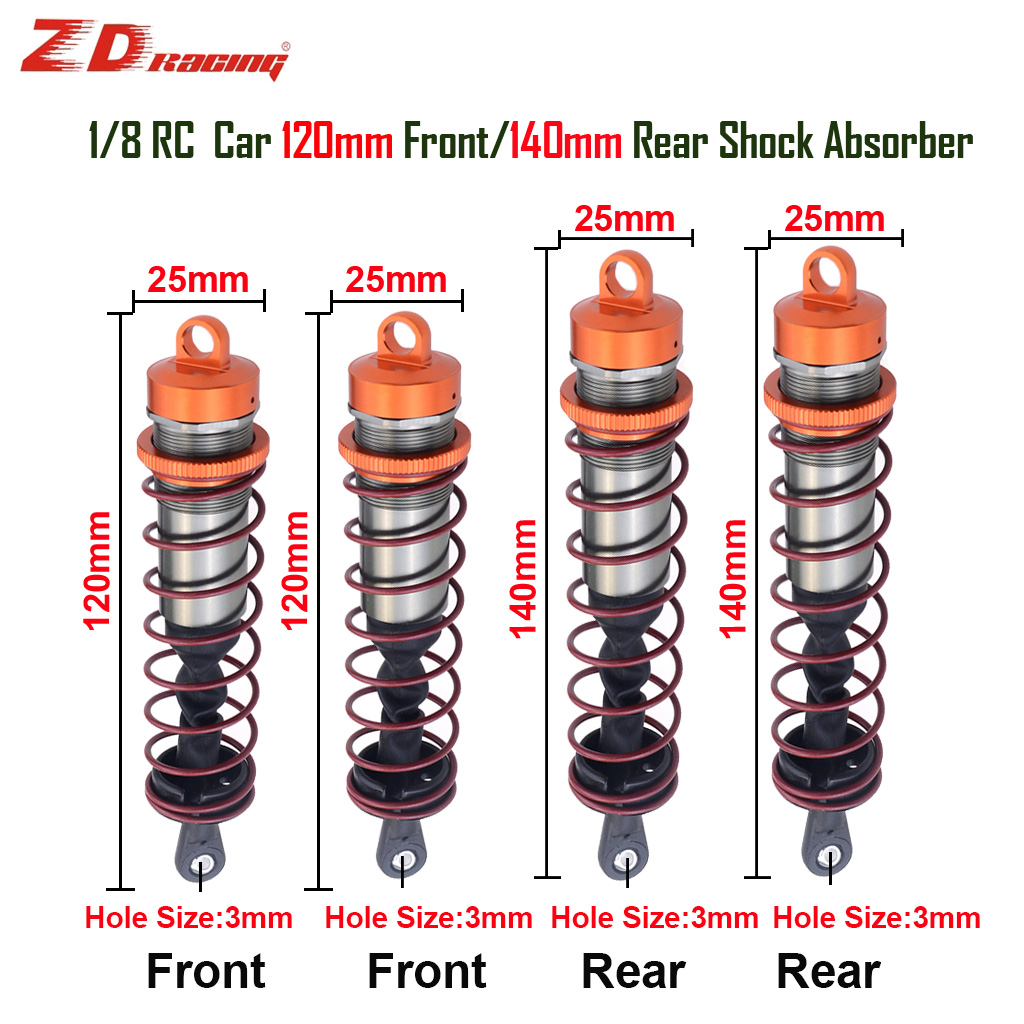 ZD Racing 2 Buah/4 Buah 1/8 RC Mobil Penyerap Kejutan Logam 120Mm Depan 140Mm Peredam Kejut Belakang untuk 9020 BX-8E 9116 1/8 RC Suku Cadang Mobil