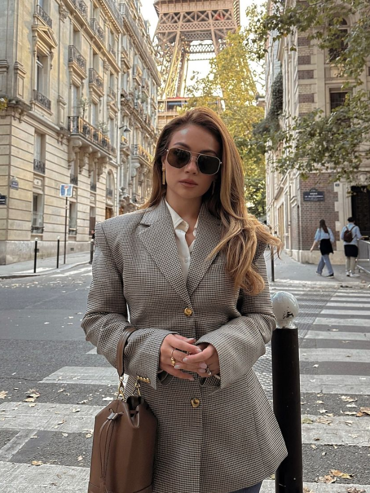 Elegante Plaid Print Revers Jacken Frauen Slim Fit Einreiher Lange Ärmeln Jacke Weibliche 2025, Frühling Chic Täglichen Streetwear