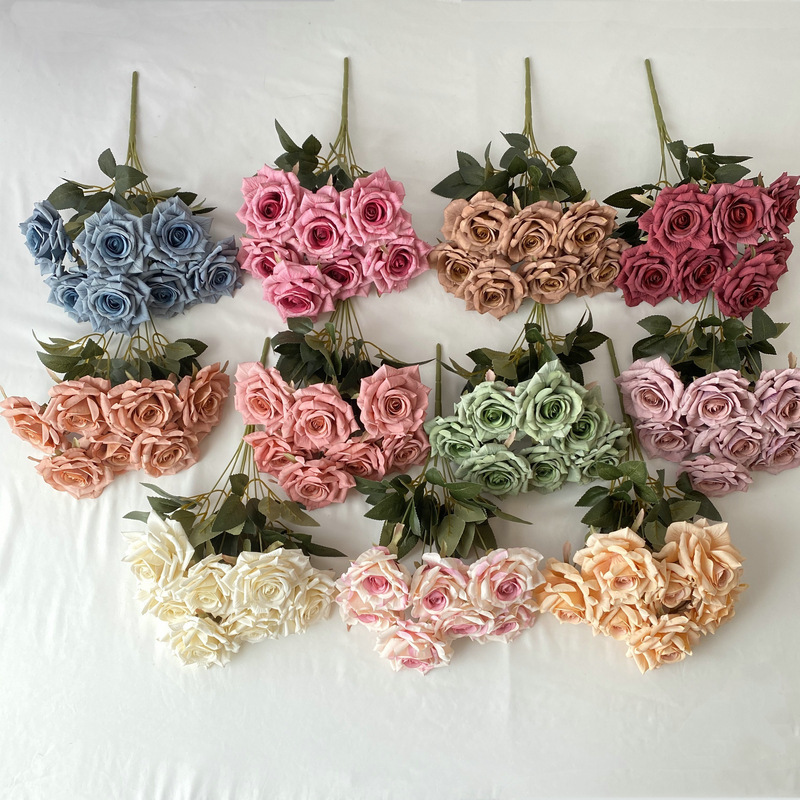 Bouquet da 41 cm con 7 forchette in seta, rosa, fiore artificiale, decorazione per soggiorno, matrimonio