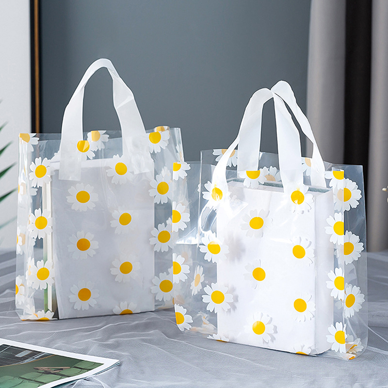 Bolsas de regalo con estampado de margaritas, bolso transparente, portátil, embalaje de moda, bolso informal de compras, bolsa impermeable, 5/10 Uds.