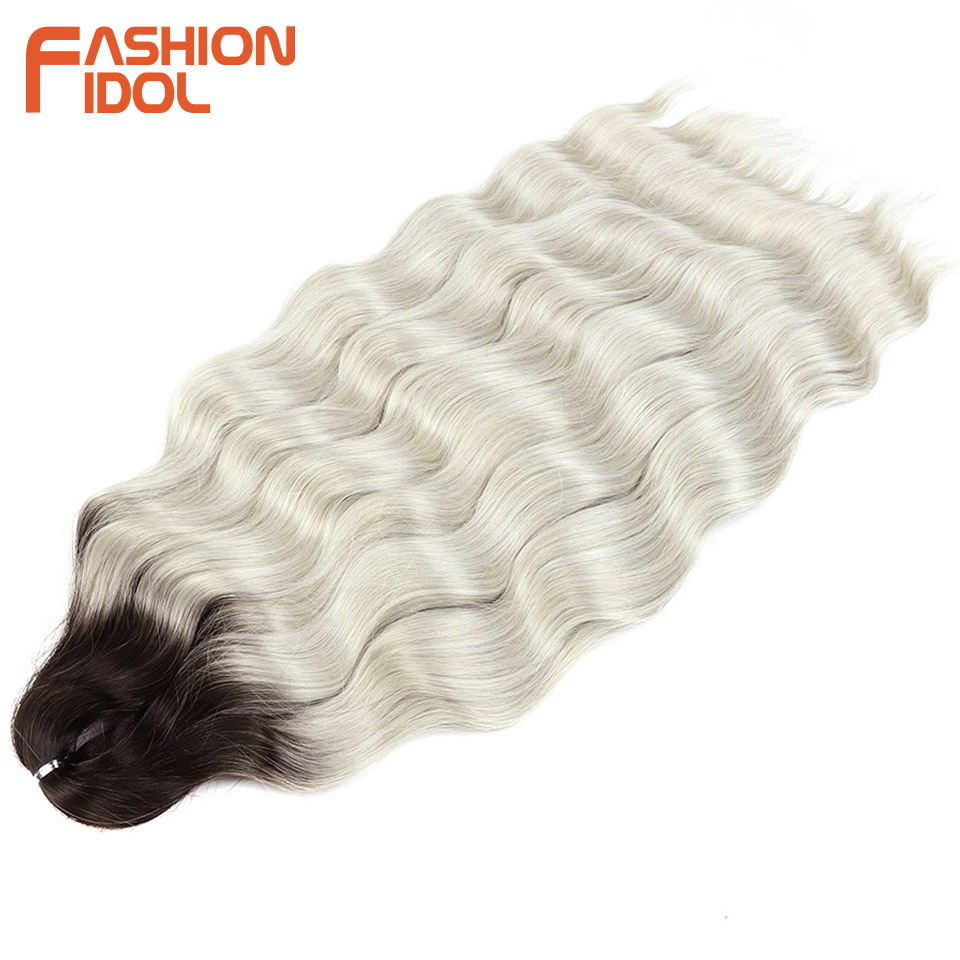 Moda ídolo lena cabelo sintético onda profunda trança extensões de cabelo 24 Polegada onda de água crochê trança cabelo ombre loira cabelo falso