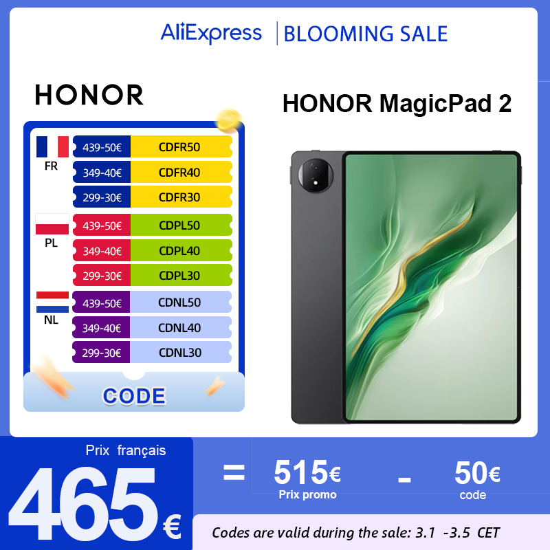 Global Version HONOR MagicPad 2 tablettes android 12.3 » écran OLED Snapdragon 8s Gen 3 CPU 13MP caméra arrière Batterie 10050mAh