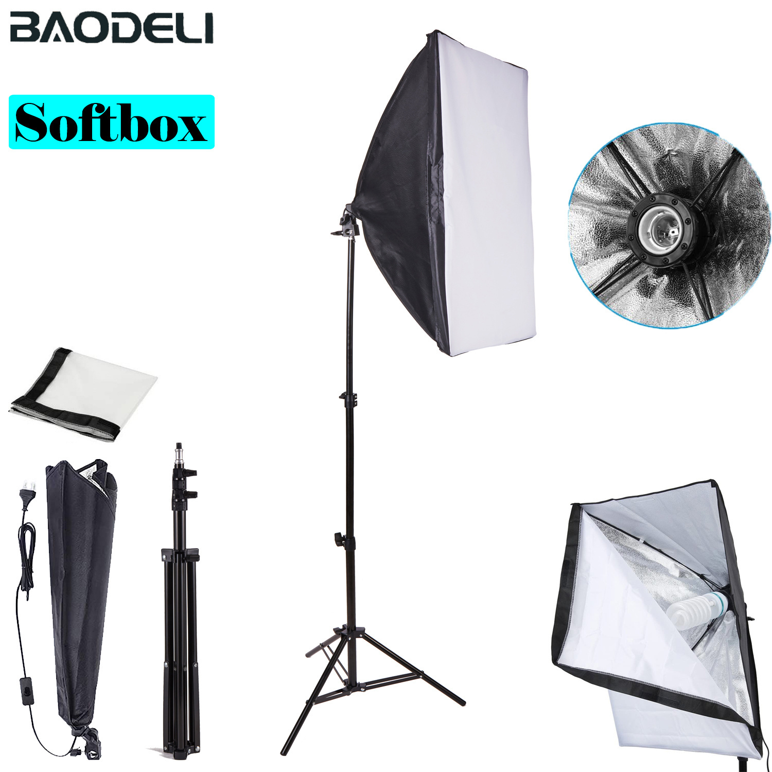 Équipement photographique Photo Studio photographie boîte souple Kit avec Triopode vidéo 50x70 cm boîte à lumière Photo avec support de lampe E27