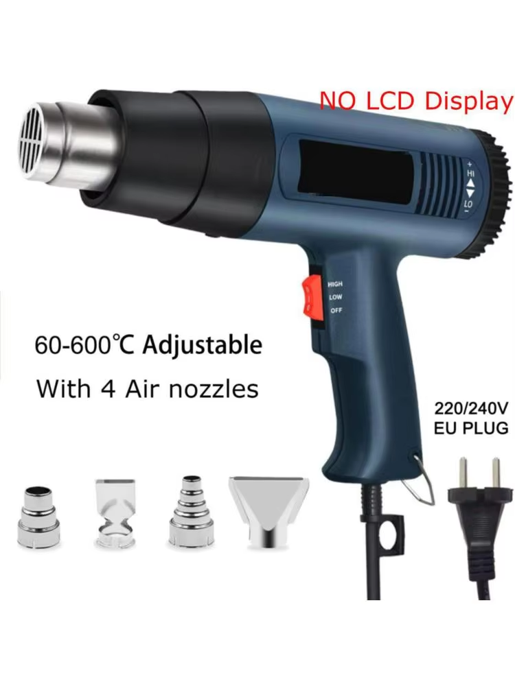 Pistolet thermique professionnel 2000W avec température réglable, 4 buses pour bricolage, dénudage de peinture, rétrécissement en PVC, usage domestique, Air chaud