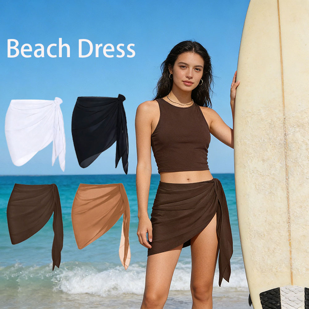 Sommer Strand Schwimm-Hoodie-Rock für Damen Einfarbiger Kurzer Bikini Wickel-Chiffonrock Leichter Schal Badeanzug Hoodie