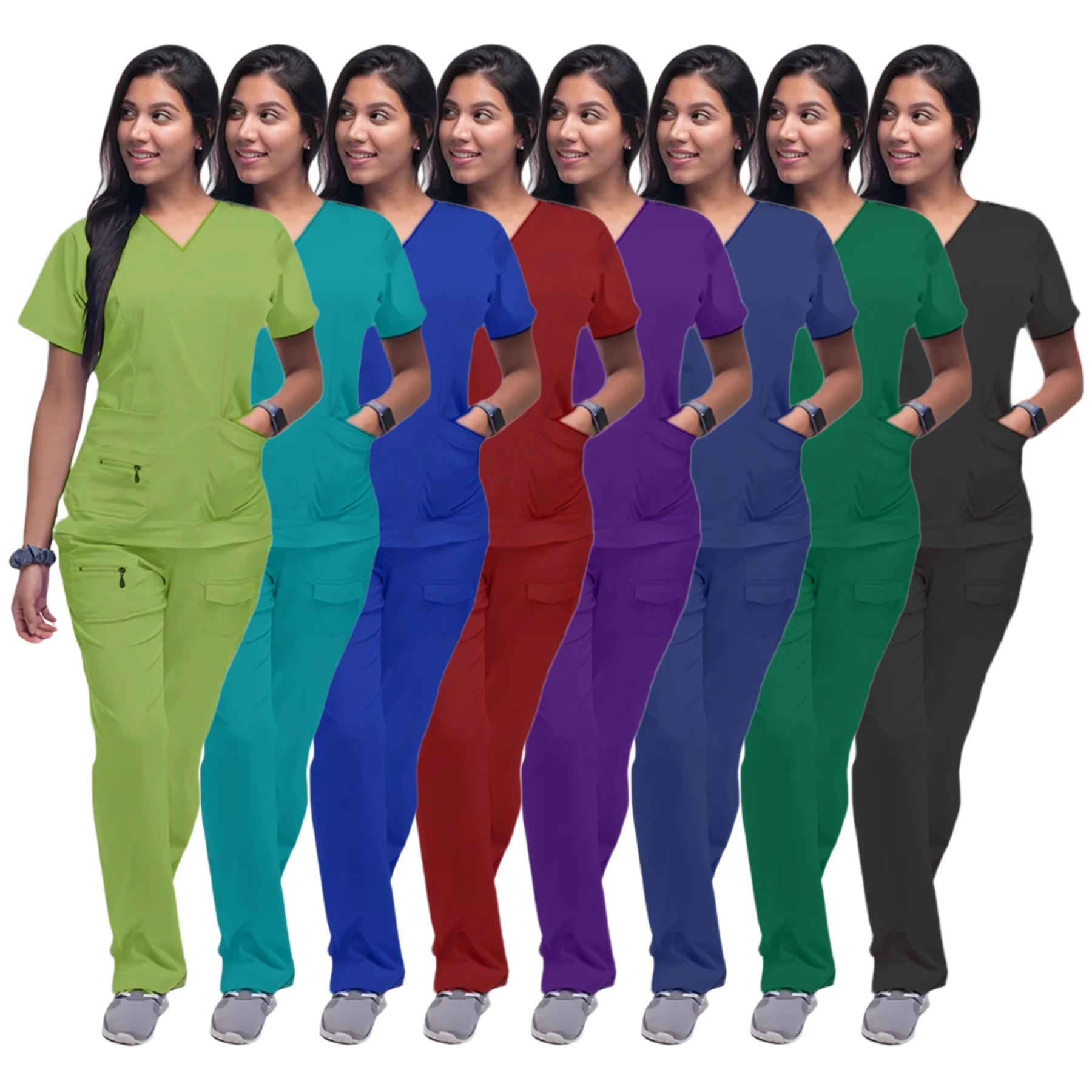 Mais recentes conjuntos de uniformes de enfermeira, uniformes cirúrgicos, blusa de médico, conjunto de esfoliantes hospitalares com bolso, camiseta clínica de dentista