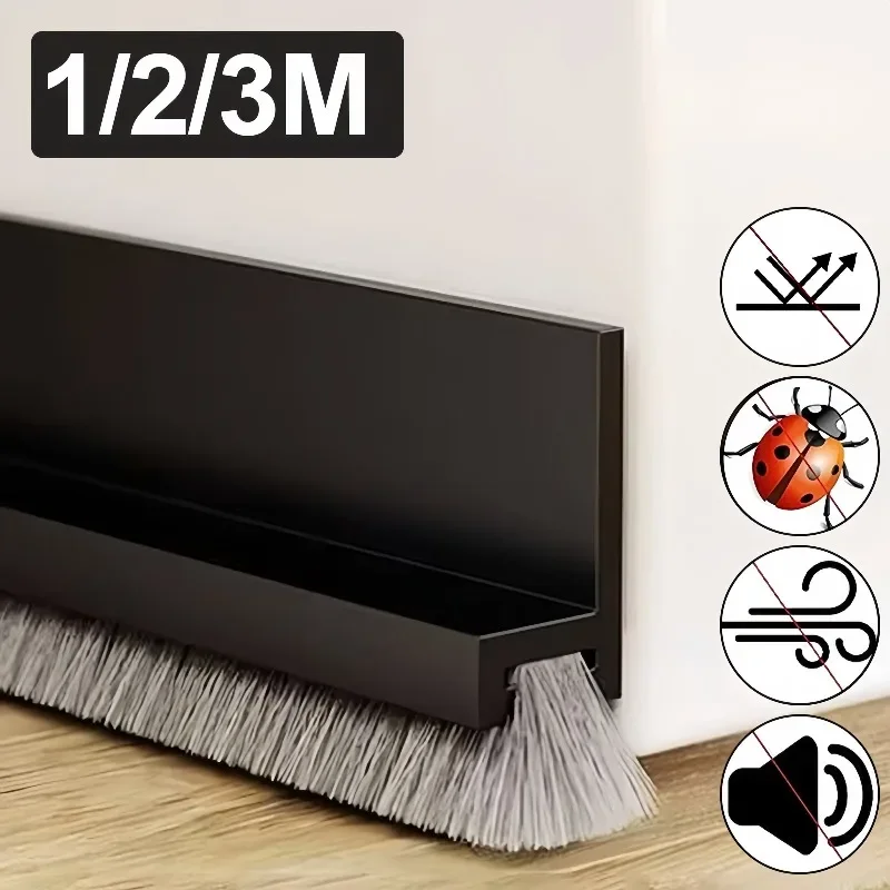 Tira de sellado de cepillo inferior de puerta de 3/2/1M con cepillo para evitar el polvo bloqueador de goma a prueba de insectos tiras de sellado autoadhesivas para el hogar