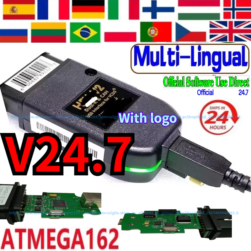 2024 24,7 para VaG COM 23,11/24,7 Popular vc-ds Francais He-x V2 para V-W/ADI/Skd Seat Vag francés inglés Atmega162 + 16V8 herramientas