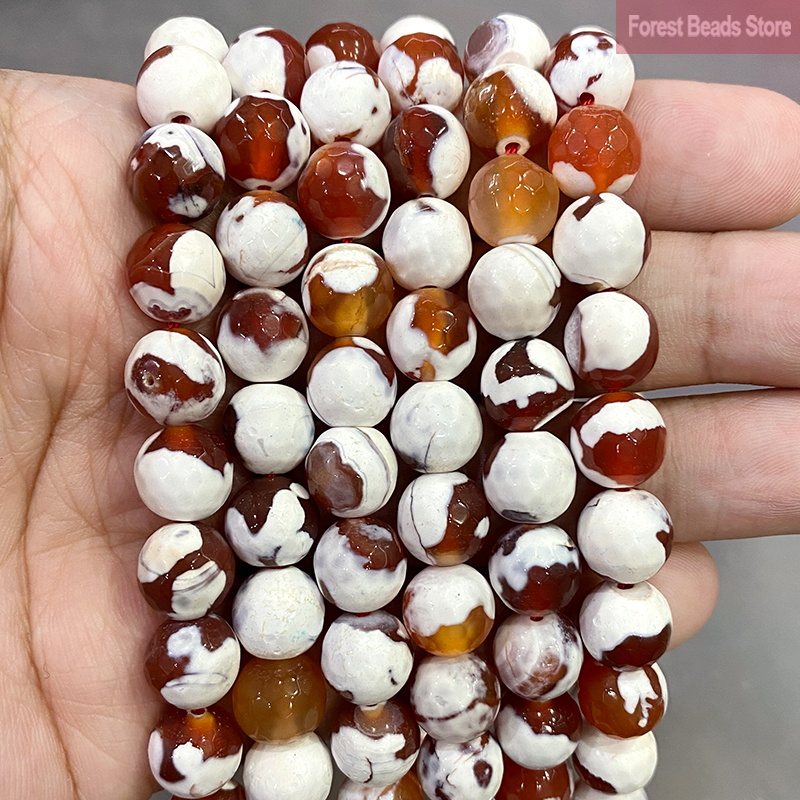 Perline di agata naturale sfaccettata bianco rosso gelo incrinato fuoco corniola onice perline sparse rotonde collana braccialetto fai da te 15 '' 6/8/10/12mm