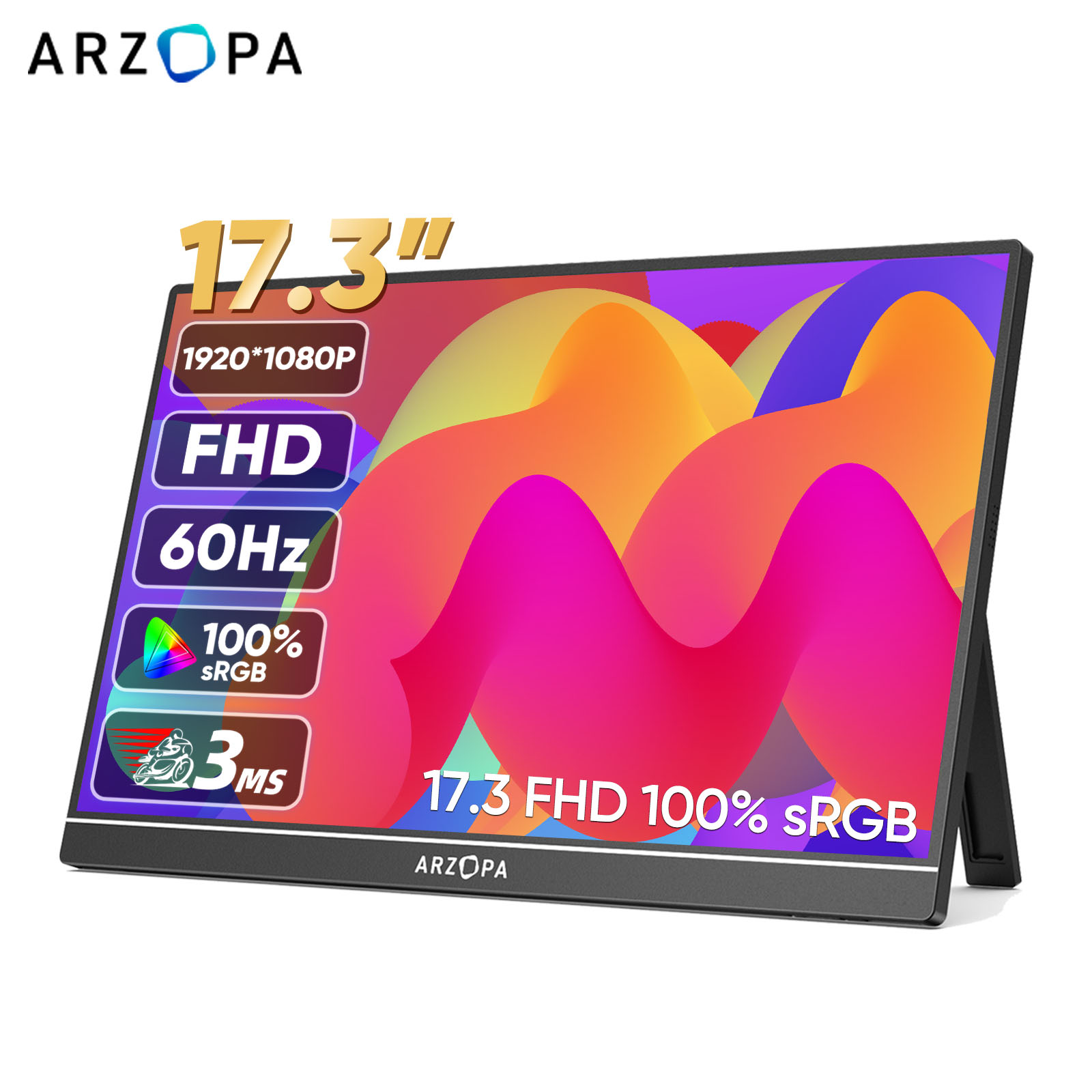 Портативный монитор ARZOPA 17,3 FHD, 1080P, внешний дисплей, IPS-экран с портом USB C mini-HDMI для ноутбука, Mac, ПК, Xbox PS Switch
