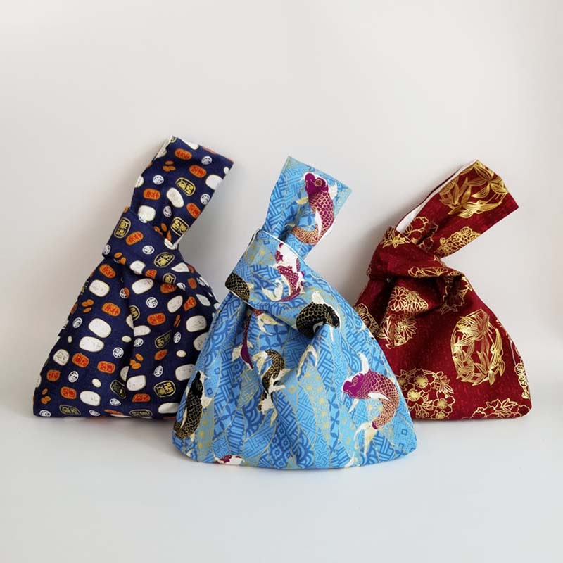 Cotton Phong Cách Nhật Bản Cổ Tay Túi Nữ Tay Phối Nút Túi Di Động Chó Ví Vải Bố Tote Túi Xách Nữ Đi Bộ Túi Xách Chìa Khóa Điện Thoại túi