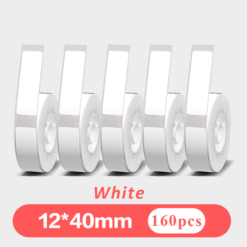 5 ชิ้น 12 มม. x 40 มม. กระดาษฉลากสีขาวแบบมีช่องว่าง เหมาะสำหรับเครื่องพิมพ์ P12 P15 D30 Q30 กันน้ำ ติดด้วยตัวเอง ใช้กับเครื่องพิมพ์ความร้อน