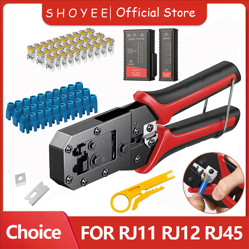 Zaciskarka do kabli Ethernet RJ45, narzędzie do zaciskania kabli sieciowych LAN, obcinak, ściągacz izolacji, szczypce do 8P RJ45, 6P RJ12, RJ11 do złączy modułowych