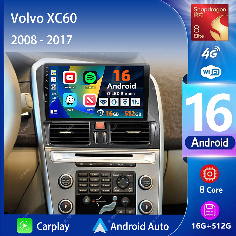 Автомагнитола Plug and Play Android 16 Carplay Auto с мультимедийным плеером для Volvo XC60 Que 1 2008-2017, DSP, GPS, Bluetooth