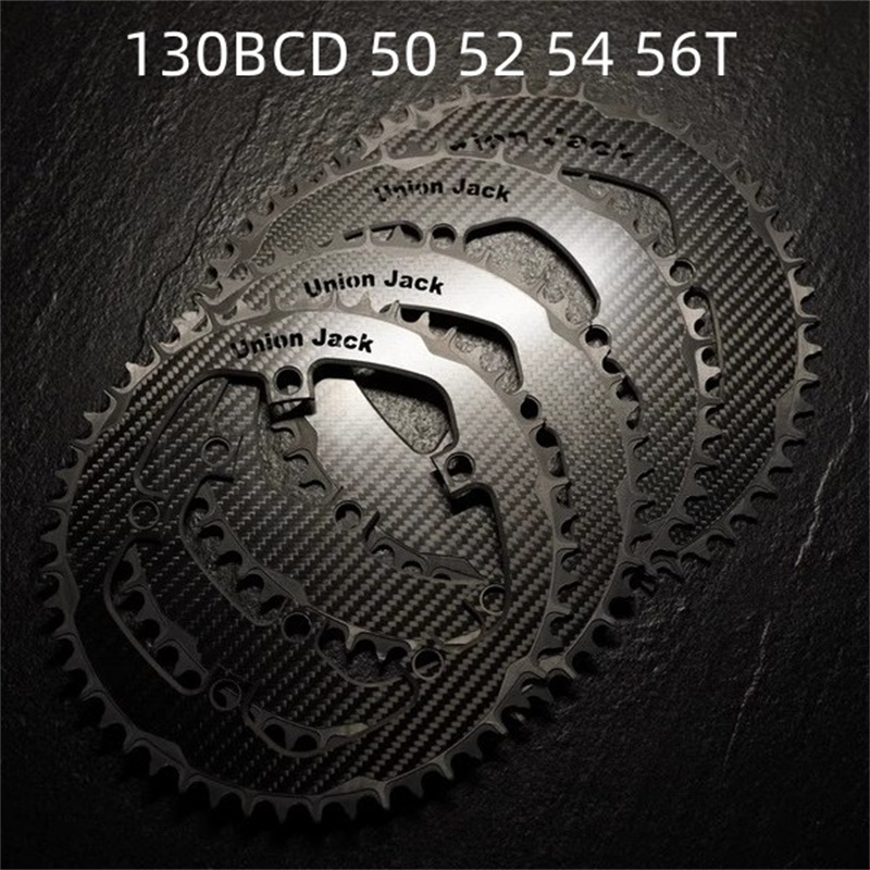 Koło łańcuchowe Unionjack Road bike carbon 48T 50T 52T 54T 56T 58T 130BCD koło łańcuchowe do brompton birdy do koła łańcuchowego z włókna węglowego Dahon