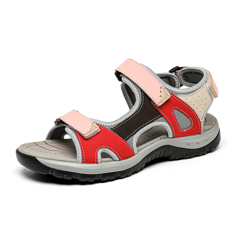 Nowe Letnie Skórzane Damskie Sandały Modny Design Oddychające Damskie Buty Codzienne Damskie Plażowe Sandały na Płaskiej Podeszwie Duży Rozmiar 42