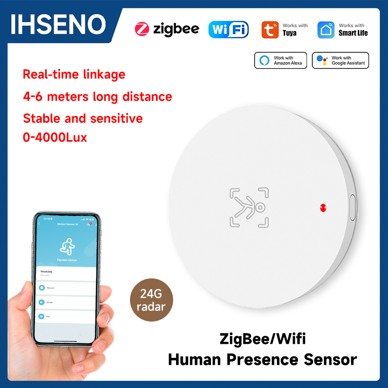 Tuya Smart Life WiFi ZigBee onda milimétrica 24Ghz Radar Detector de presencia humana Sensor de movimiento con detección de luminancia 5VDC