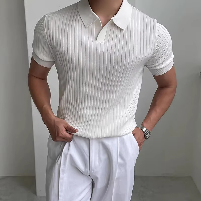 Zomer Nieuwe Heren Gebreide Shirts Korte Mouw Polo T-Shirts Tops Herenmode Casual T-Shirt Ademend Effen Polo Tee Herenkleding