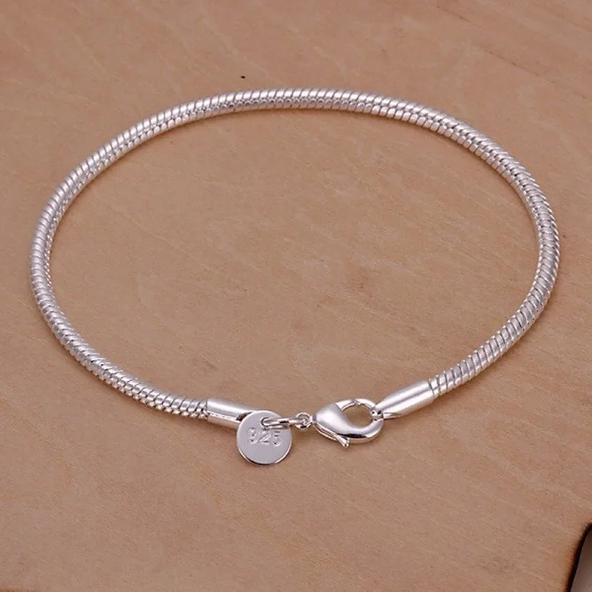 20 ซม.สีเงิน 3 มม.สร้อยข้อมือโซ่งูโรงงานแฟชั่นคุณภาพสูงเครื่องประดับ Charm น่ารักผู้หญิงเลดี้งานแต่งงาน