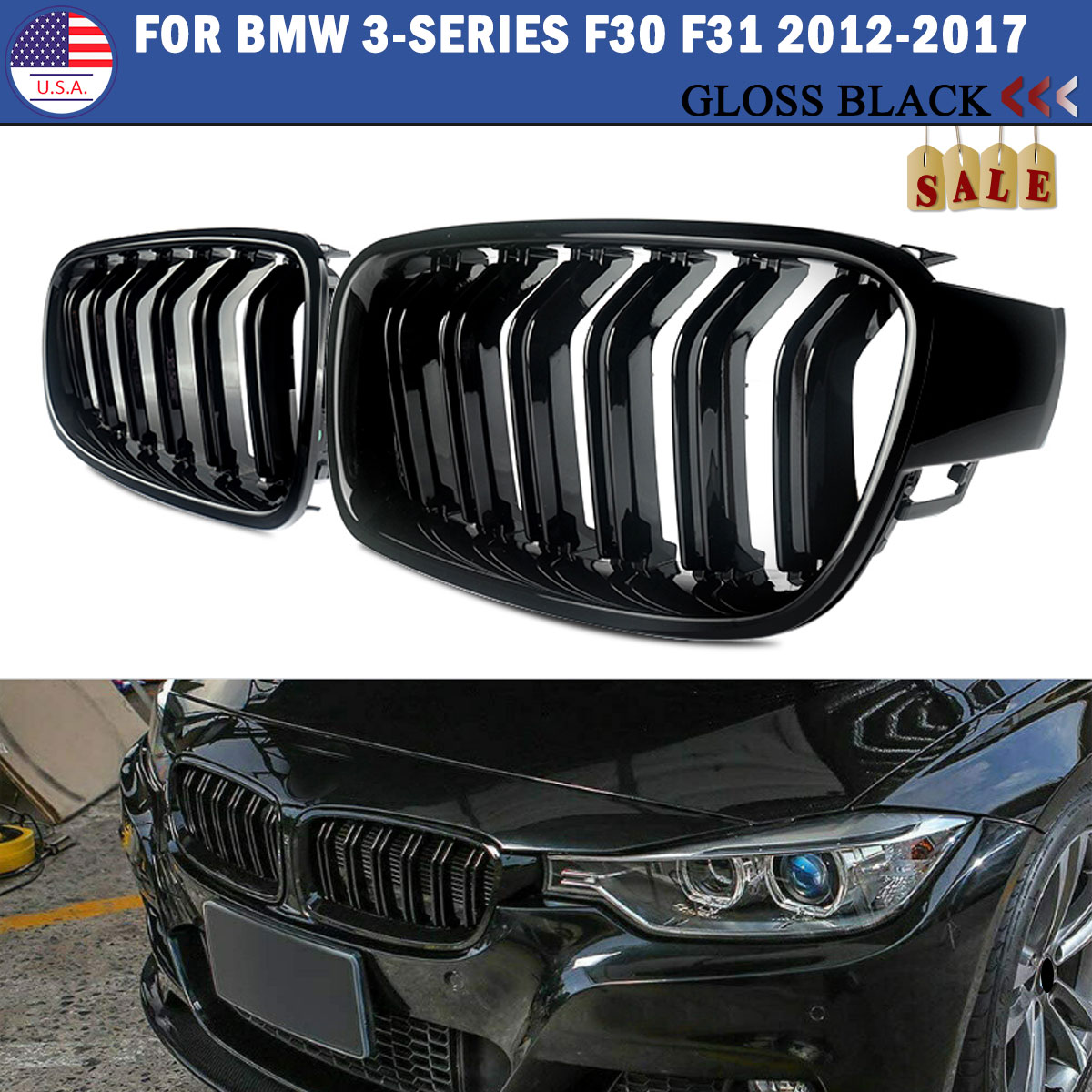 SAIQINGSP For BMW 3-Series F30 F31 F35 320i 325i 328i 2012-2018 Gloss Black Grille Racing Front Sport Grill CAR Accessories TOOL