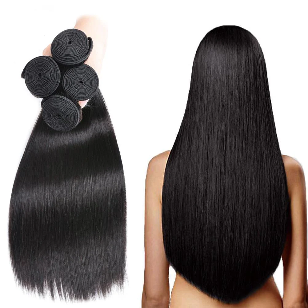 Natural Brazilian Virgin Human Hair Bundles 40 42 Inch Long Straight Style 1 3 4 Pieces Hair Extensions Double Weft Wet And Wavy Durable Hair Weave