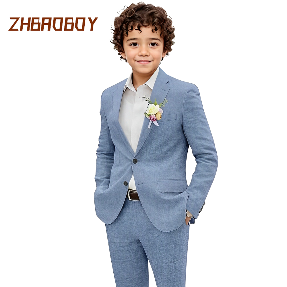 Leinenanzug für Jungen, 2-teilige Anzüge für Jungen, leicht, Sommer, Strand, Hochzeit, Smoking, formelles Ringträger-Outfit