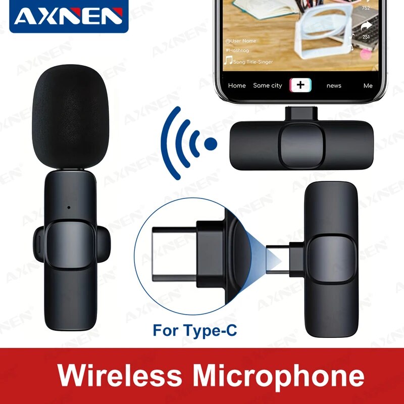 Micrófono Lavalier inalámbrico tipo C, mini micrófono portátil para grabación de audio y vídeo para Android Typec transmisión en vivo entrevista de juegos