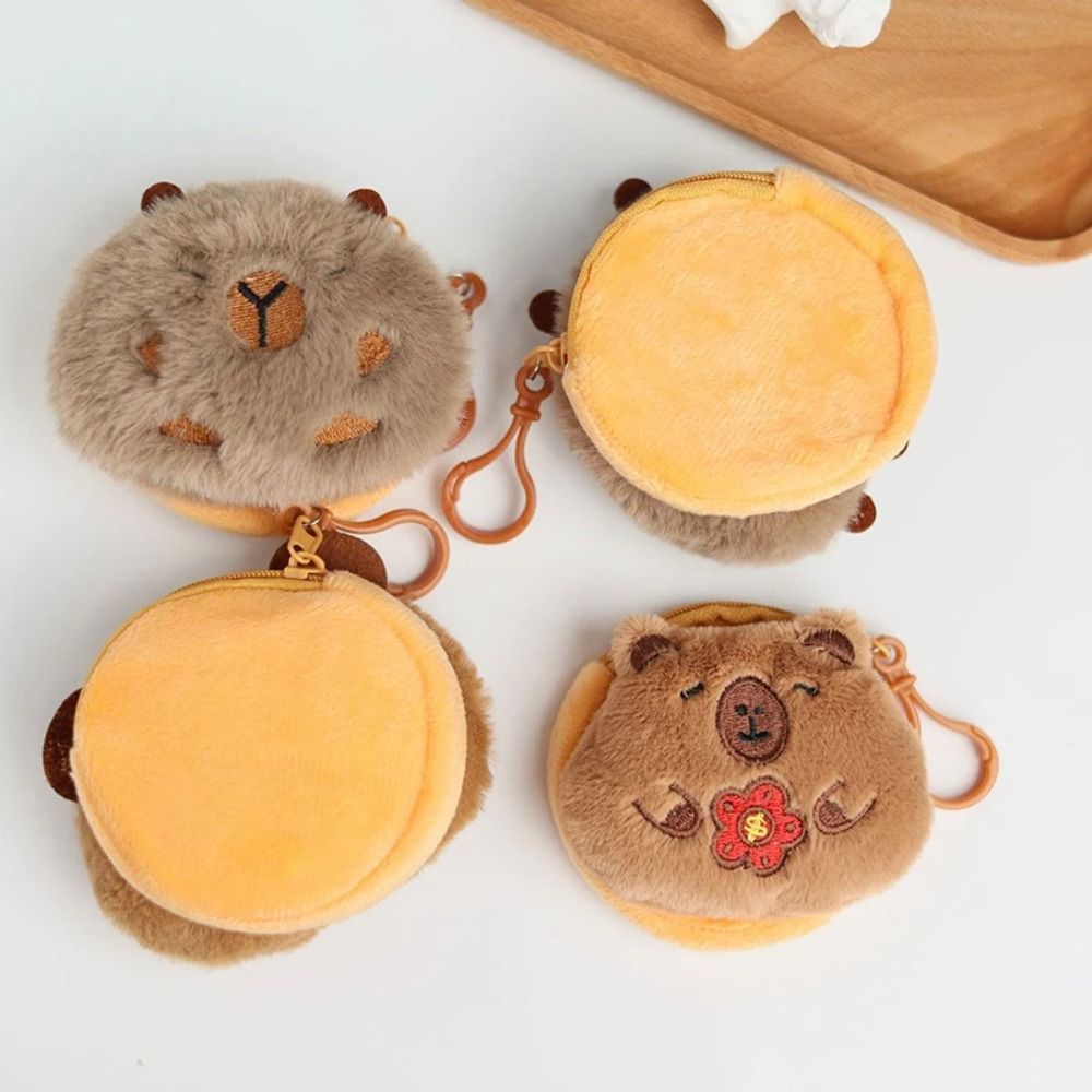 Capybara Kawaii Anime Plush Coin Purse, Lindos desenhos animados sacos redondos, pingente, engraçado, mini saco de armazenamento de auscultadores, moda criativa