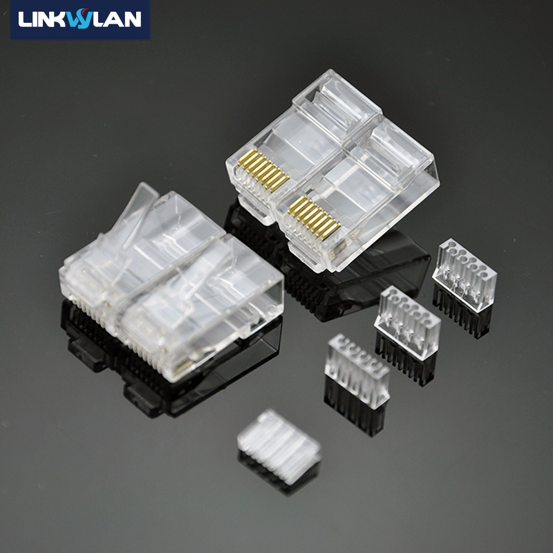 RJ45 CAT6 Modular PLUG UTP Termasuk Sisipan Plastik Loading Bar untuk Kabel Distribusi-Tiga Garpu Pisau